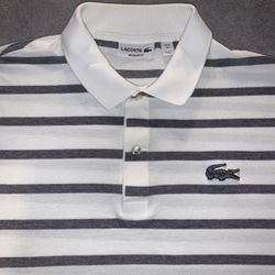 Lacoste Polo Shirt Mens Size Large White With Gray Grey Stripes Regular Fit 🐊