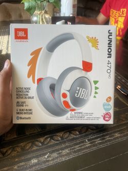 JBL Junior 470NC Kids Wireless Bluetooth ANC On-Ear Headphones Mic White/Gray