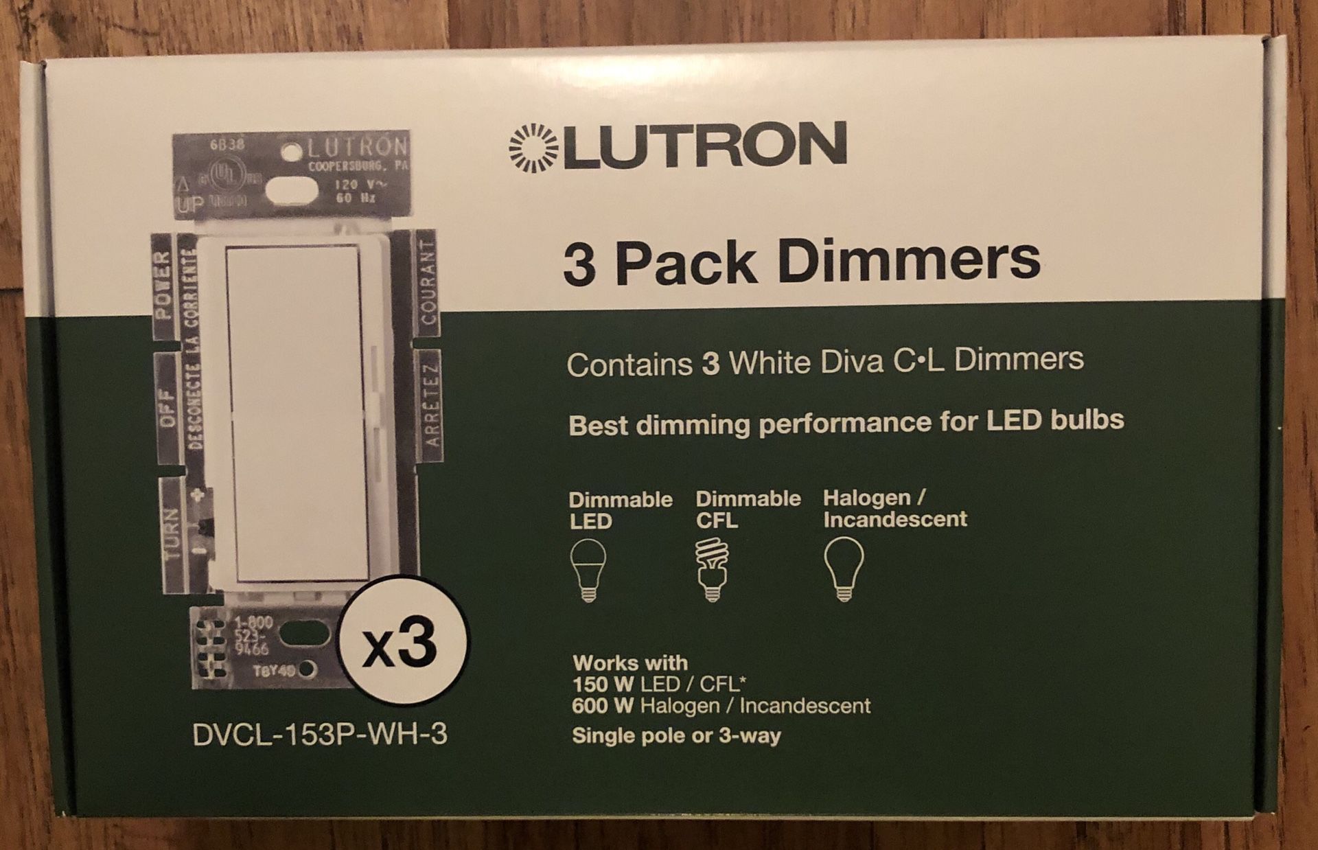 Lutron Diva CL Dimmers 3 Pack. White.