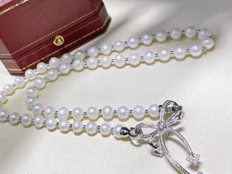 ✨ Real Pearl Necklace with Cross Pendant – Gift Box Included ✨