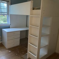 Ikea Twin White Loft Bed, Desk, Storage Orig. Price $900
