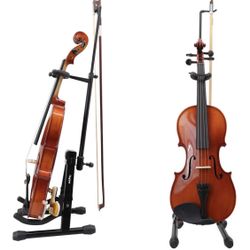 Violin Stand with Bow Holder, Adjustable Portable Folding Tripod Metal Stand for Violin/Ukulele/Mandolin, Easy Installation