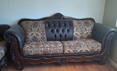 Victorian Style Carved Wood Sofa and Loveseat