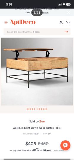 LOW PRICE MOVING- $849 + TAX AND SHIPPING RETAIL WEST ELM LIFT TOP STORAGE COFFEE TABLE