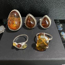 Sterling Silver Amber Rings