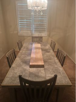 Tile-Top Dining Table Set with 6 Chairs