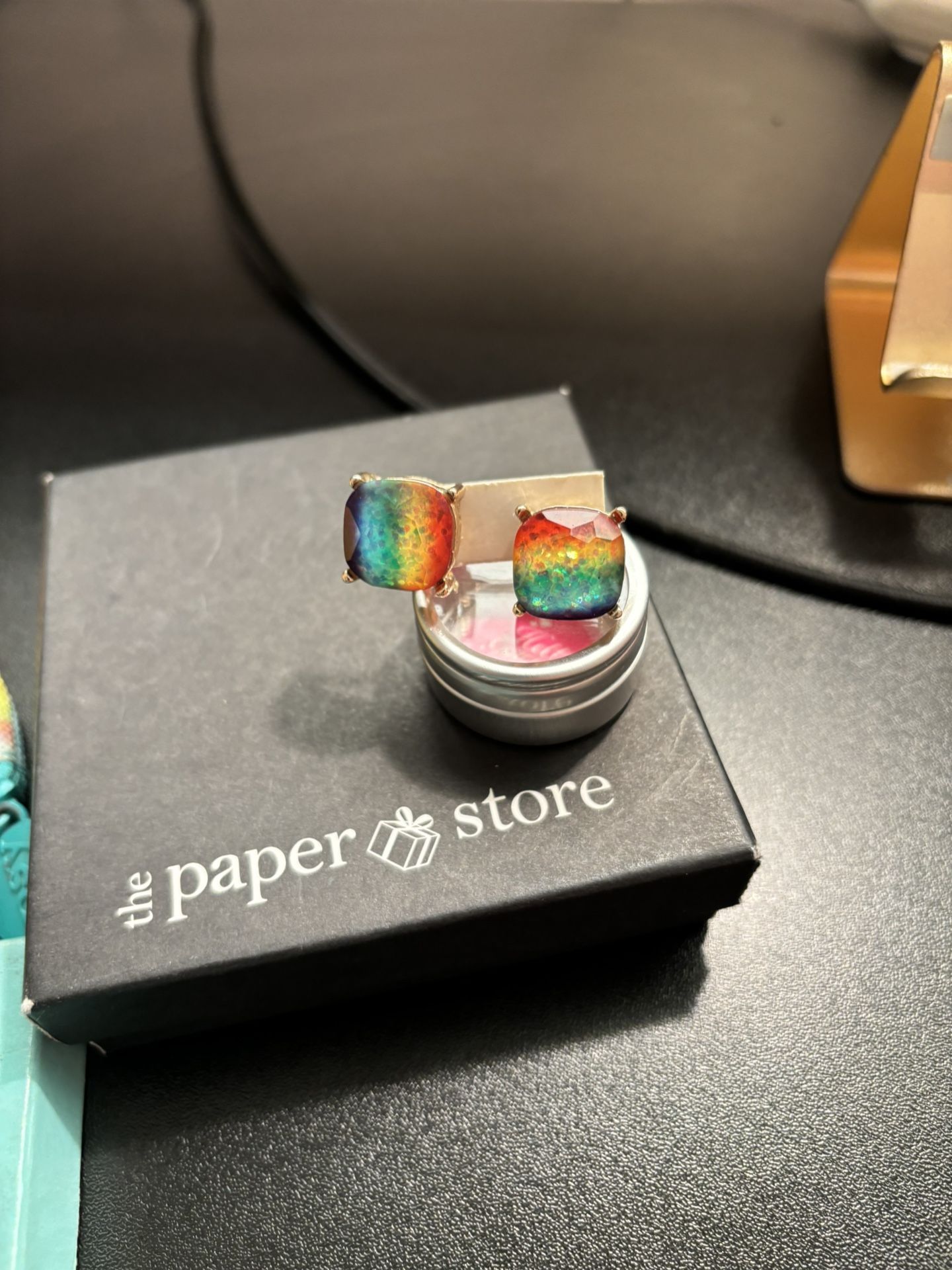 Rainbow Glitter Large Stud Earrings