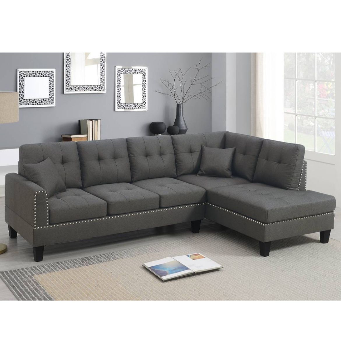 Grey Linen Like Fabric Sectional Sofa Brand New In Box Firm Price $299