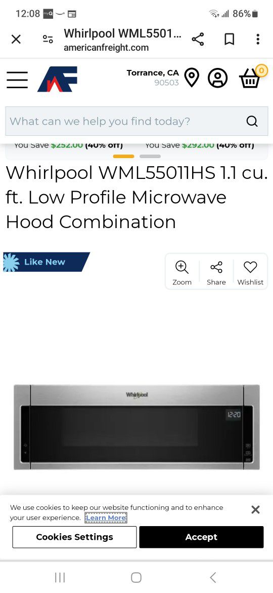 Whirlpool Low Profile Microwave 