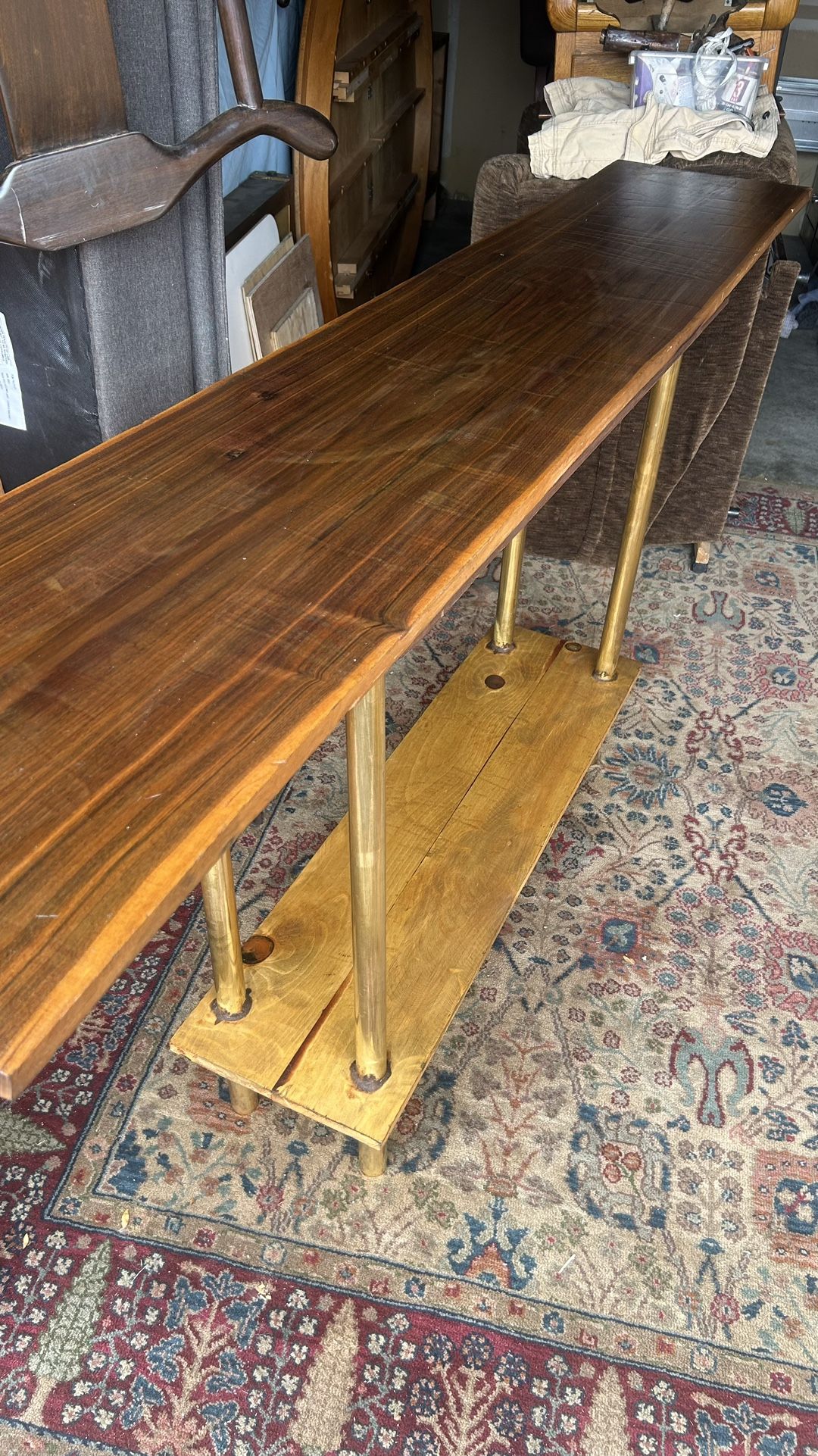 New handcrafted Walnut wood slab Console sofa table entry table with pure brass legs L79”*D15”*H38”