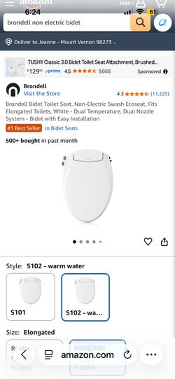 Bidet Brondell-Swash-Eco-Seat-102-Non-Electric-Bidet-Seat-for-Elongated-Toilets-with-Warm-Water-Washes-in-White-S102