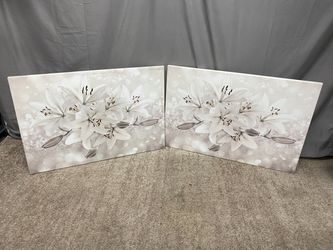 Acustic White Floral Sound Absorbing Paintings (Set of 2)