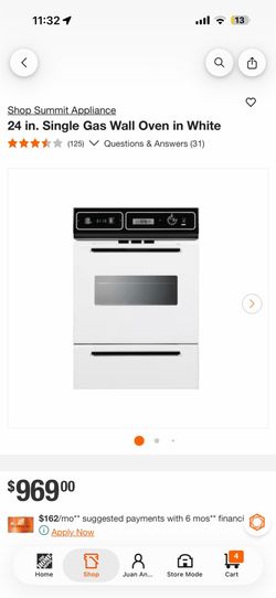 Summit Appliance 24 in. Single Gas Wall Oven in White New $289