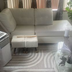 White leather sectional