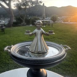 Vintage Silver Metal Angel / choir boy Candle Holder Two Arm Miniature