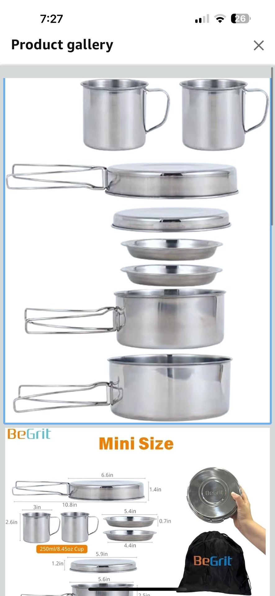 BeGrit Backpacking Camping Cookware Mini Picnic Camping Cooking Mess Kit with Pot and Pan Set for Hiking