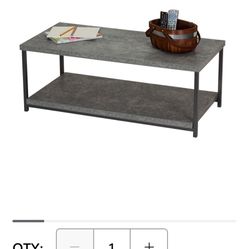Slate Gray Faux Concrete Coffee Table with Storage Shelf