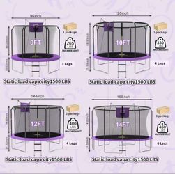 ACWARM HOME 14FT Trampoline with Enclosure Net,Basketball Hoop,Ladder, Light,Outdoor Heavy Duty Round,Purple