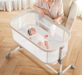 Fodoss Baby Bassinet Bedside Sleeper – Beige – Adjustable Height – $60