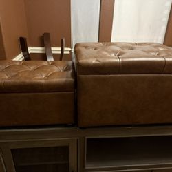 2 Faux Leather Storage Ottomans 