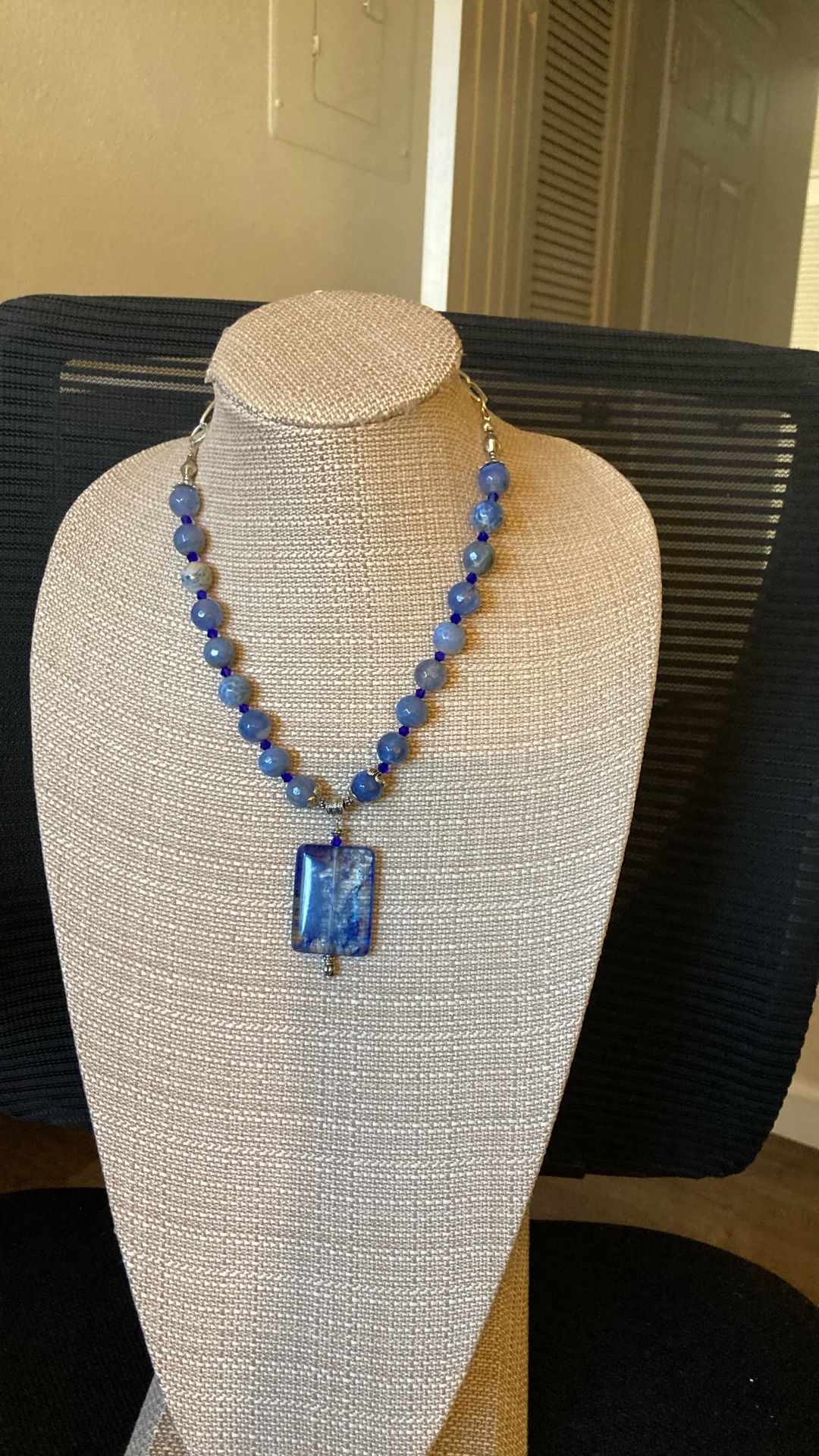 Blue Agate Necklace With Cabochon