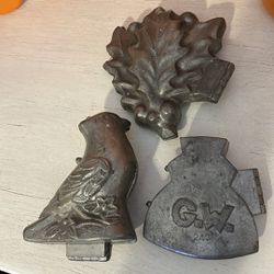 Lot Of 3 Antique Pewter Ice Cream Chocolate Molds Bird Holly Gw