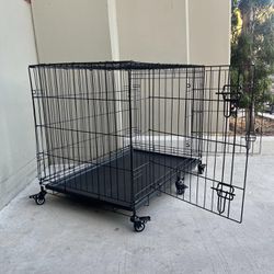 New Pet Cage 36” Dog Crate Two Doors With Removable Wheels 