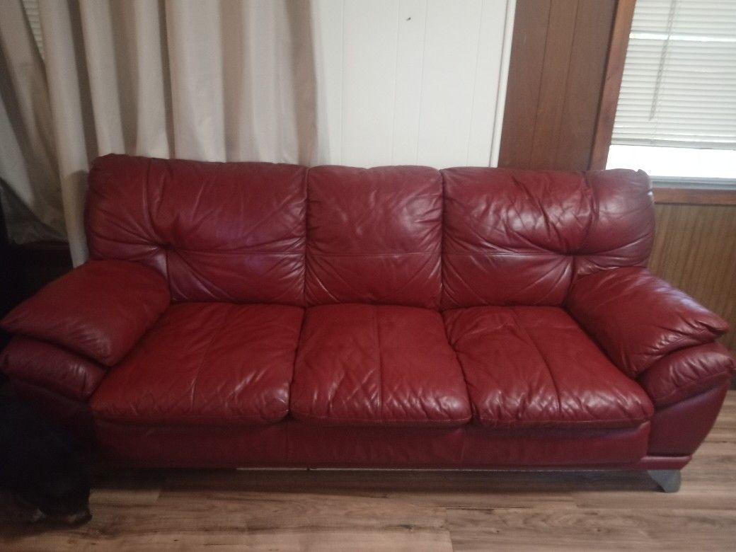 Red And Leather Couch With Loveseat