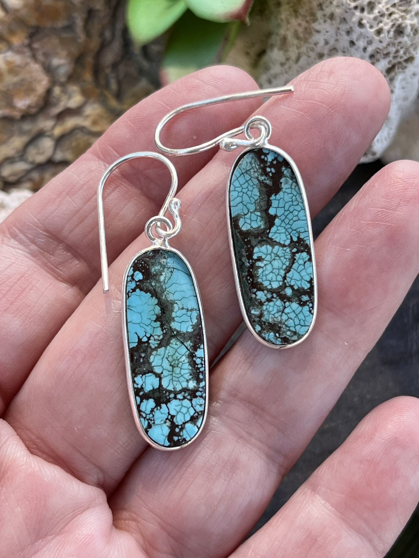 Dainty Natural Turquoise Gemstone Sterling Silver 1.5” Earrings