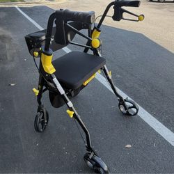 Medline Empower Rollator Walker with Seat – Folding 4 Wheel – Black