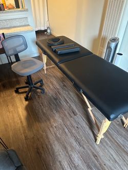 Black Massage Table with Rolling Chair