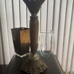 Heavy Candle Holder & 2 Vases