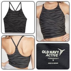 Old Navy Active PowerSoft Breathable Zebra Print Crop Tank Sports Bra Top Size S