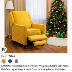 AVAWING Push Back Recliner Chair, Wing Back Chairs with Arms, Mid-Century Vintage Accent Chair for Living Room, Polyester, Yellow