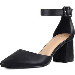 mysoft Women's Pointed Toe Low Chunky Heels Closed Toe Ankle Strap Dress Pump Shoes - Available in Wide Sizes