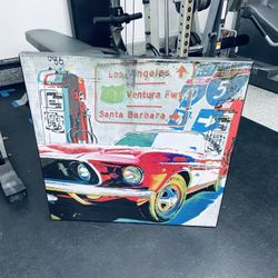 Motorcycle/Mustang/Corvette car vehicle retro art themed high-quality and heavy canvas prints (27” x 27” x 2”) from ZGallerie for Mancave Gameroom.