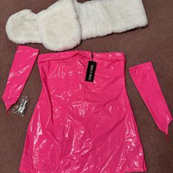 New 3 Xl Pink Pu Vinal Festival Dress Costume Rave Barbie