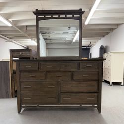 Wood 9 Drawer Dresser with Mirror