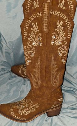 Cowboy Boots for Women - Knee High Western Cowgirl Boots, Sparkly Rhinestone Retro Country Boots with Classic Embroidered, Pointed Toe Chunky Heel Pul