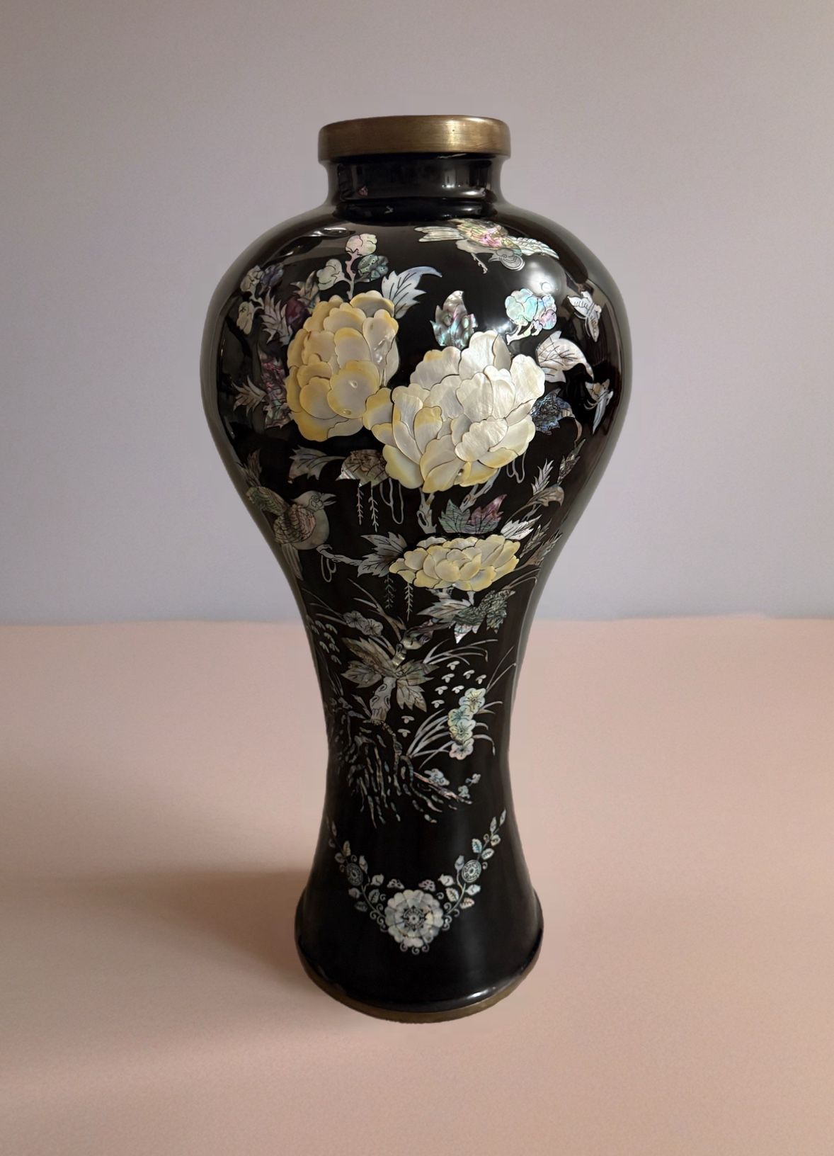 Korean Mother Of Pearl Large Size Flowers Floor Vase 27in 