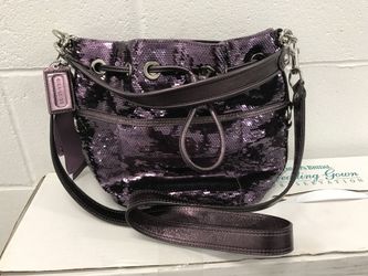 Coach 17906 Poppy Purple Cinch Sequin Shoulder Bag Purse