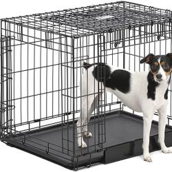 Qpets 30”Dog Crate, Folding Dog Kennel, Dog Cage, Two Doors, with a Tray