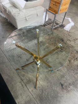 Naturefalls Clear Tempered Glass Round Dining Table with Warm Gold Stainless Steel Base