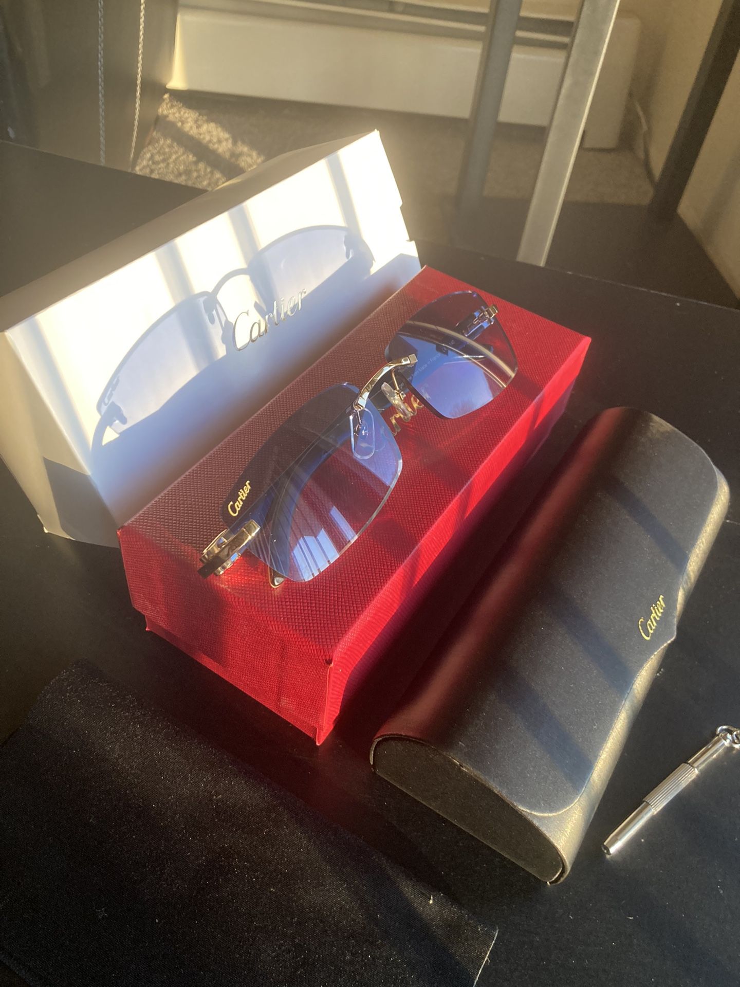 Cartier Buffalo Horn Sunglasses With Blue Tint