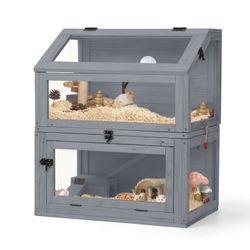 Two-Tier Wooden Hamster Cage
