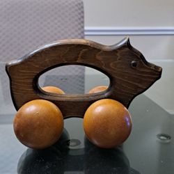 Vintage Wooden Rolling Pig Toy