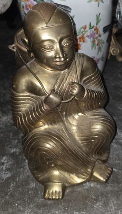 Large Brass Asian Buddah Over 13" Tall