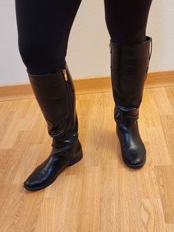 Tommy Hilfiger Women's Size 7.5 Black Faux Leather Knee-High Boots