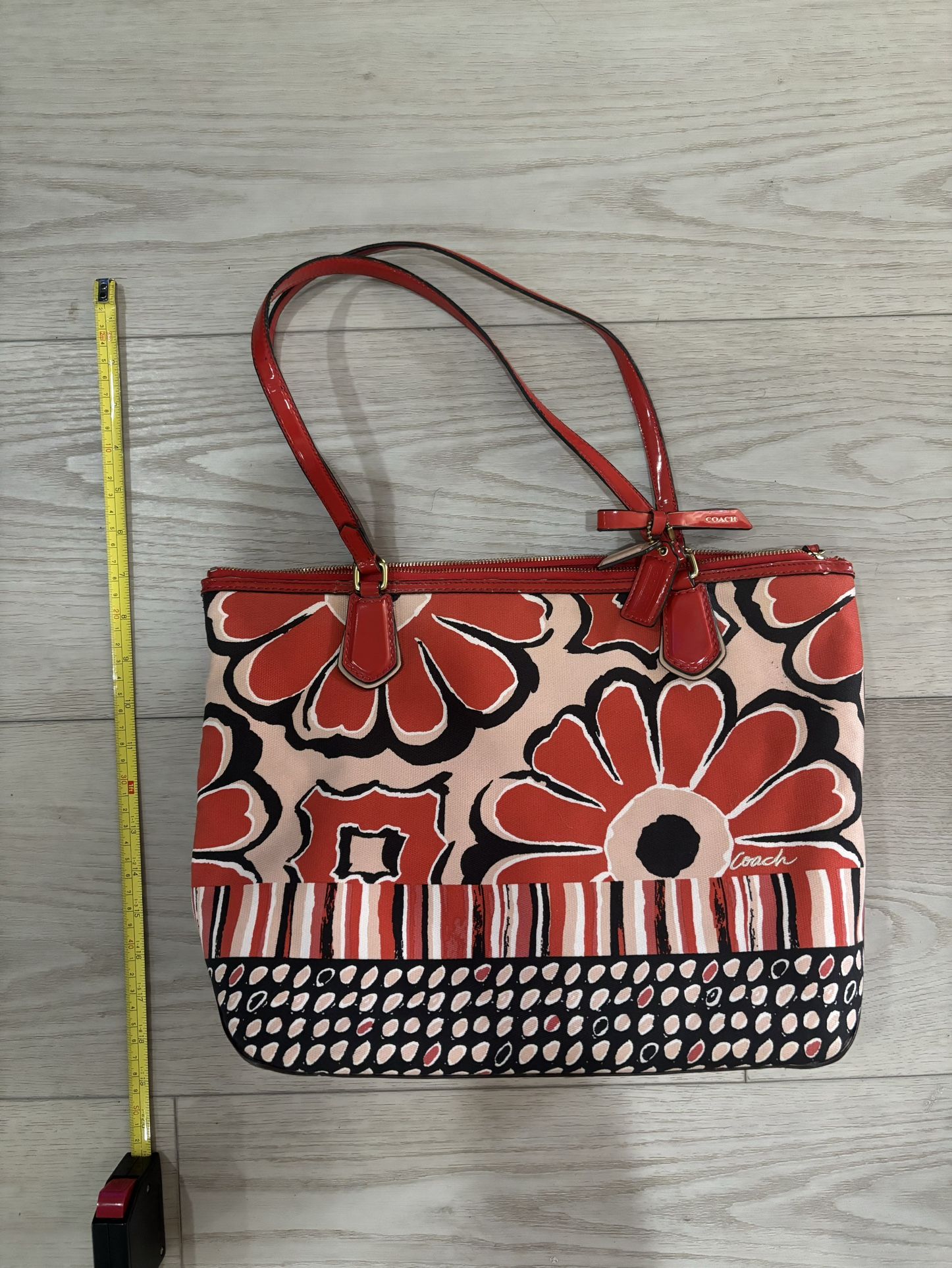 Coach Red Poppy Orange/Red/Black Floral Satchel/Tote Purse Bag