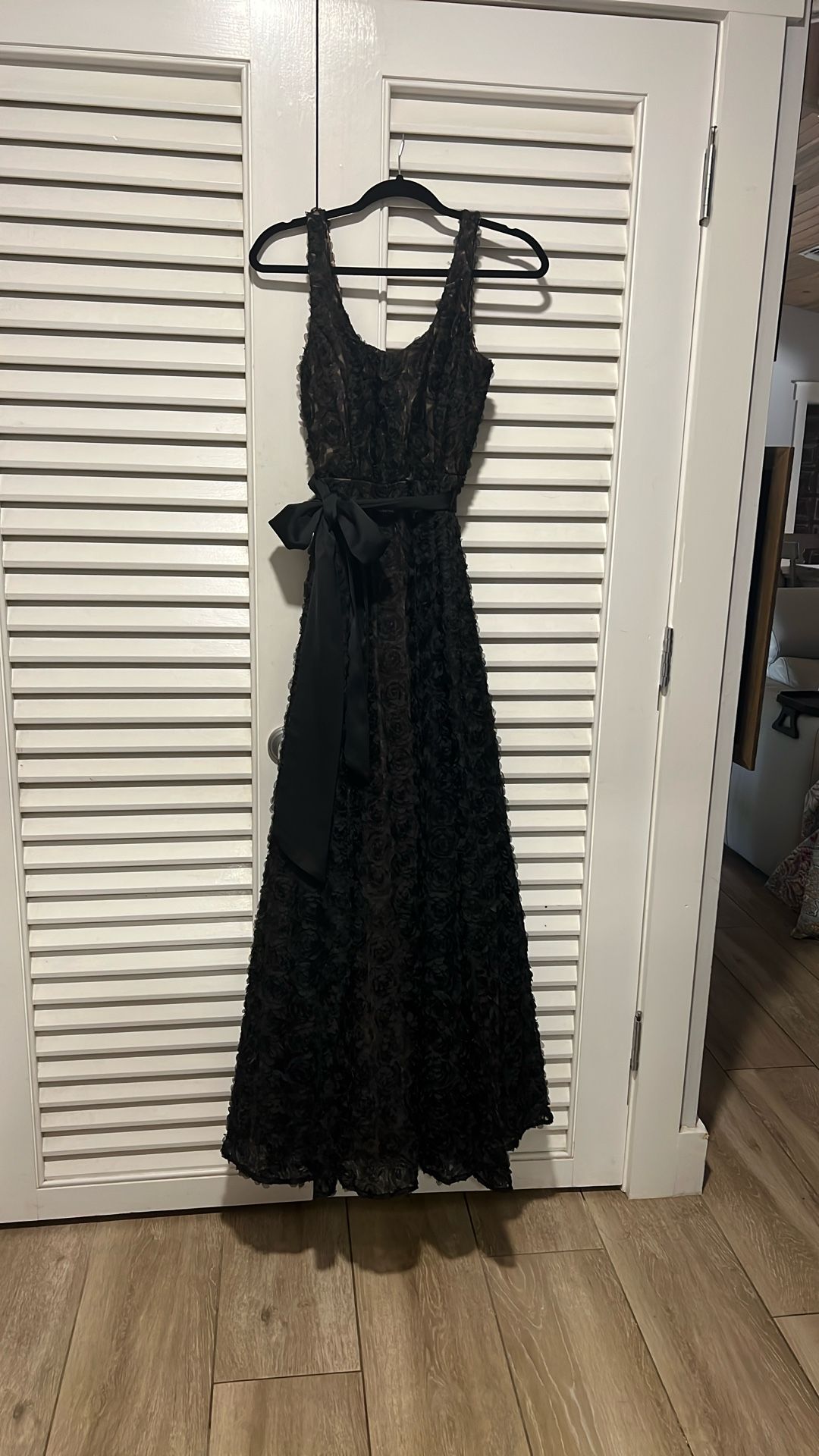 Black And Nude Rose Overlay Gown  